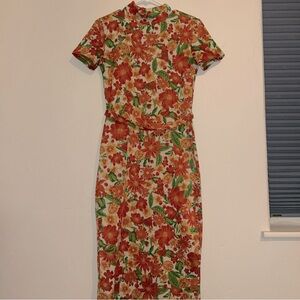 Zara Jacquard Floral Mock Neck Short-sleeve Dress Sz Small